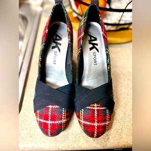 Anne Klein Sport Red Plaid Heels (never worn)